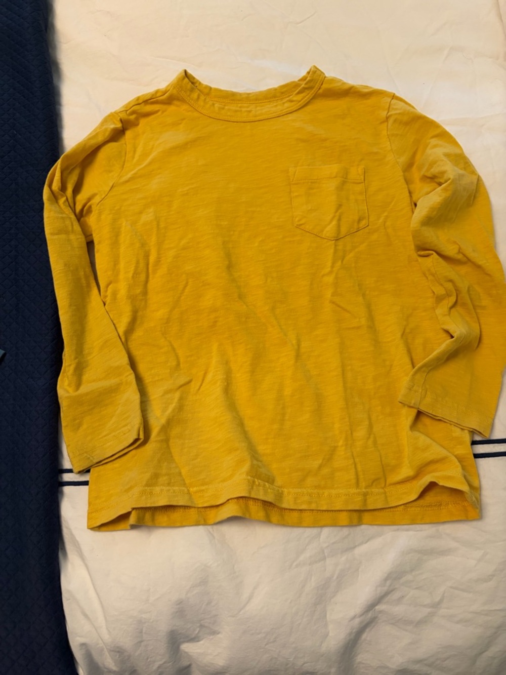 Primary Kids Size 8-9 Yellow Crewneck Pocket Long Sleeve Tee